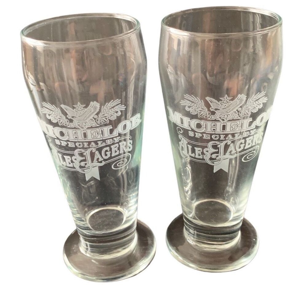 Vintage Michelob Special ALES LAGERS Lot of 2 Etched Pilsner Glasses Glass Rare